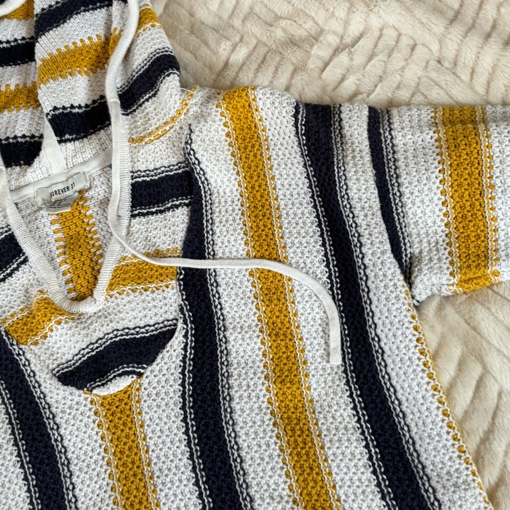 Forever 21 Cropped Baja Hoodie Yellow White Blue Stripes 100% Cotton Sz S Y2K - Picture 5 of 7